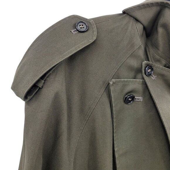 Vintage Army Green Military Trench Coat XL Belt Shoulder Tab Warcore Trenchcore - Picture 5 of 14